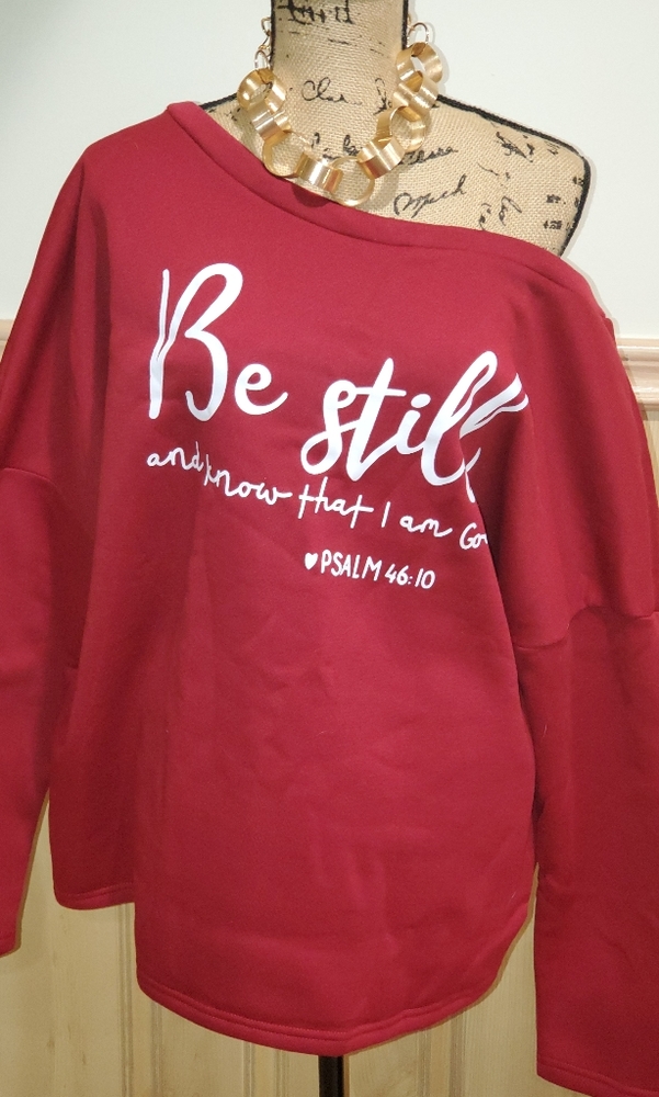 Wine Red Cold shoulder Long Sleeve Sweatshirt